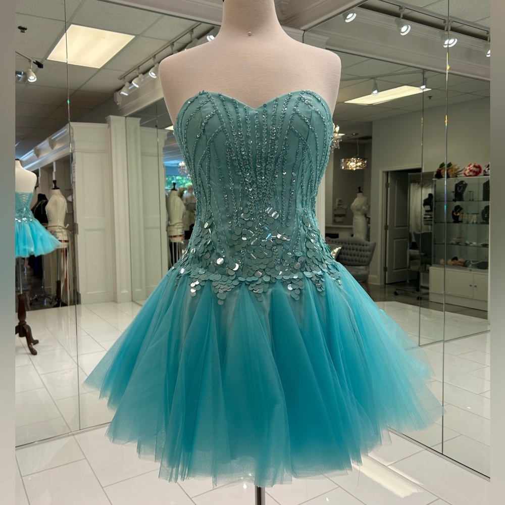 Mint Strapless Tulle Dress with Sequins